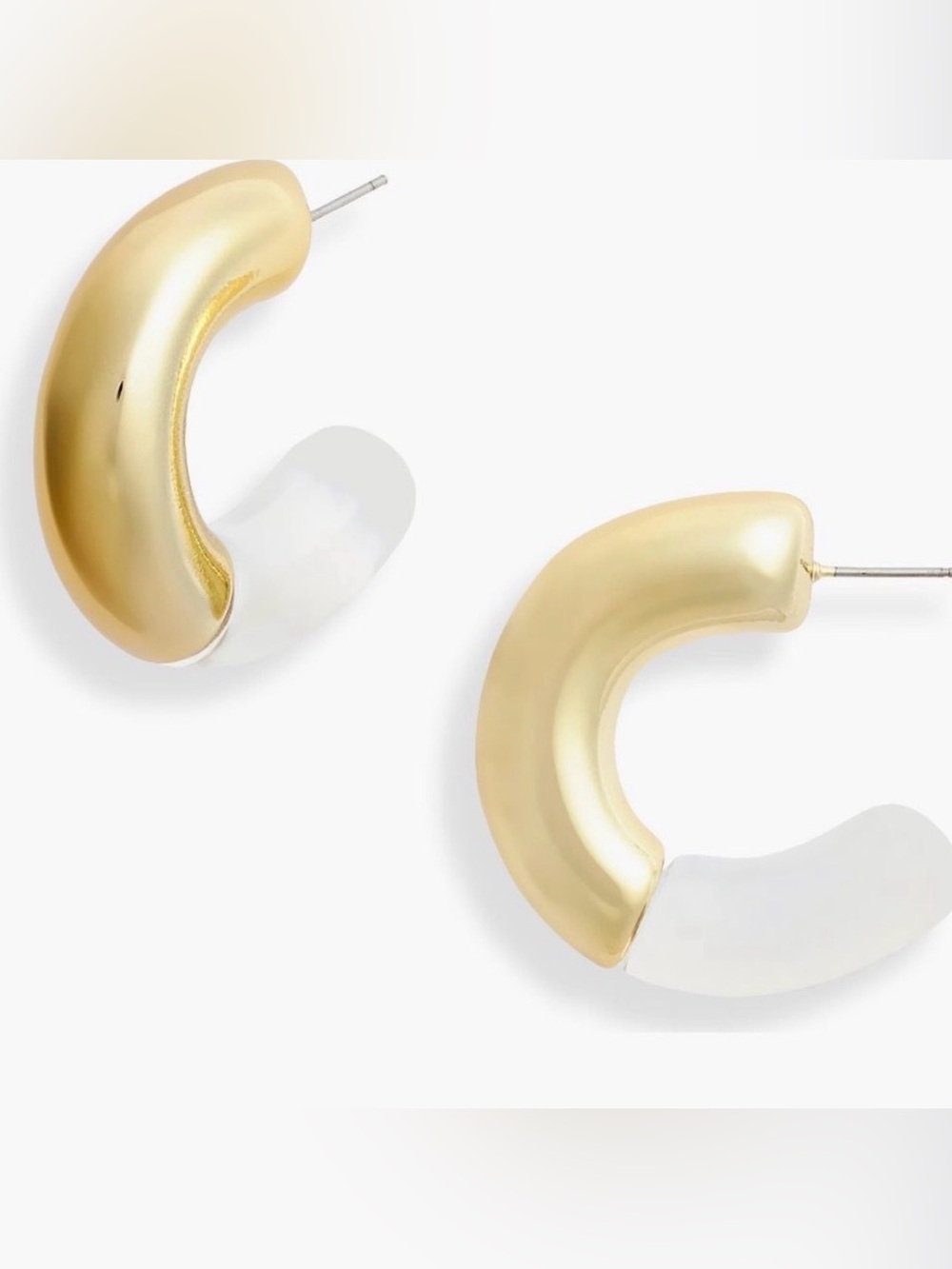 Gold and Clear Half-Hoop Earrings — Modern Two-Tone Design